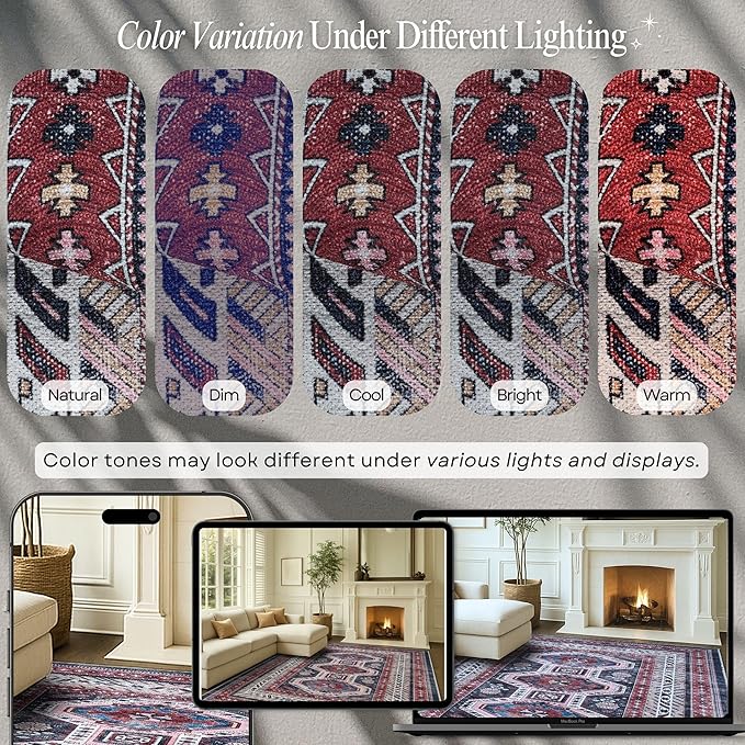 Fame Rugs Turkish Rug. Washable Vintage Oriental Antique Inspired Traditional Doormat Small Modern Area Rugs Luxury Entryway Entry Bedroom Bathroom Kitchen (400RN, 2'5 x 6'9)