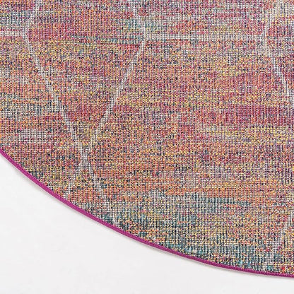 Unique Loom Trellis Frieze Collection Area Rug - Geometric (3' Round, Multi/ Ivory)