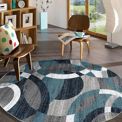 Rugshop Contemporary Abstract Circles Perfect for high Traffic Areas of Your Living Room,Bedroom,Home Office,Kitchen Round Rug 6' 6" Blue (6' 6" Diameter)