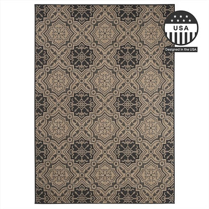 FH Home Flat Woven Outdoor Rug - Waterproof, Easy to Clean, Stain resistant - Premium Polypropylene Yarn - Mosaic Tile - Patio, Deck, Porch, Balcony, Laundry - Messina - Charcoal - 3ft 11 in x 5ft 6in
