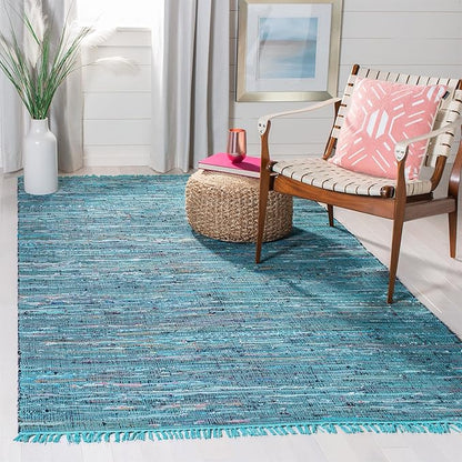 SAFAVIEH Rag Rug Collection Accent Rug - 2'6" x 4', Blue & Multi, Handmade Boho Stripe Cotton, Ideal for High Traffic Areas in Entryway, Living Room, Bedroom (RAR121B)