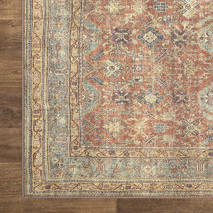 Bloom Rugs Washable Non-Slip 2' x 3' Rug - Terracotta/Mustard Traditional Oriental Area Rug for Living Room, Bedroom, Dining Room, and Kitchen - Exact Size: 2' x 3'