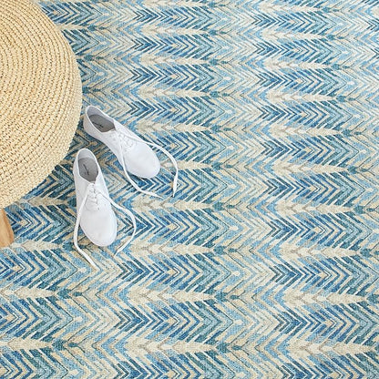 Dash & Albert Seneca Blue Machine Washable Rug, 7.5 X 9.5 Feet, Blue Graphic Pattern - Premium Luxury Hotel Quality Soft Breathable Hypoallergenic Machine Washable Easy Care All Season Comfortable