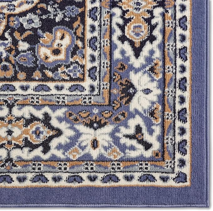 Home Dynamix Premium Sakarya Traditional Medallion Border Area Rug, Country Blue, 21"x35" Rectangle