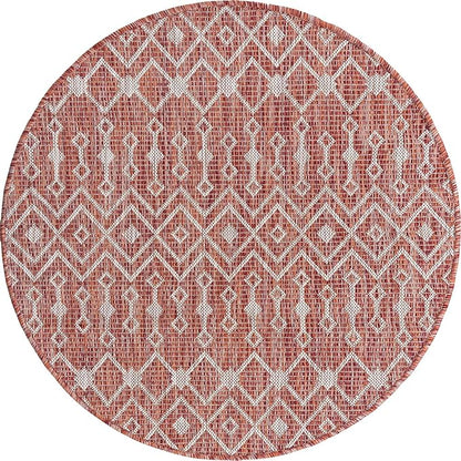 Unique Loom Outdoor Trellis Collection Area Rug - Tribal Trellis (3' 3" Round, Rust Red/ Ivory)
