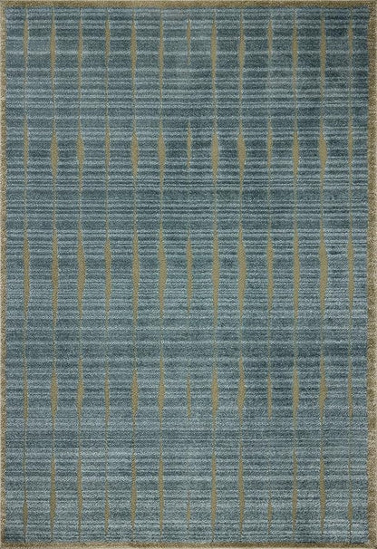 Loloi Chris Loves Julia Calvin Collection CLV-02 Ocean/Olive 5'-3" x 5'-3" Round Area Rug Checkered Neutral Soft Living Room Bedroom Carpet