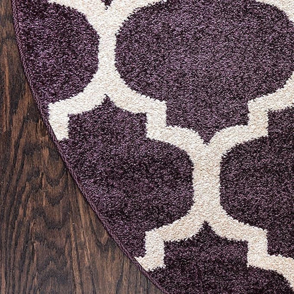 Rugs.com Lattice Collection Rug – 8 Ft Round Purple Medium-Pile Rug Perfect for Kitchens, Dining Rooms