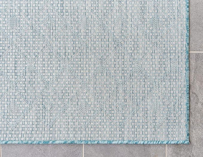 Unique Loom Outdoor Trellis Collection Area Rug - Tribal Trellis (8' x 8' Rectangle, Aqua/ Ivory)