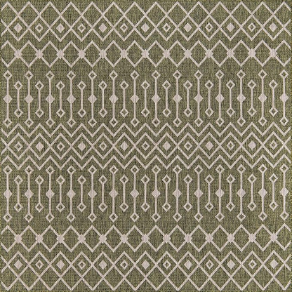 Unique Loom Outdoor Trellis Collection Area Rug - Tribal Trellis (7' 10" Square, Green/ Natural)