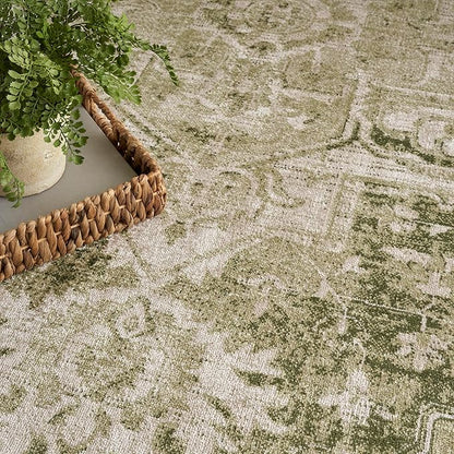 Nourison Home Astra Machine Washable Ivory Green 6'7" x 9' Area Rug - Easy Clean, Non Shedding, Bed Room, Living Room, Dining Room, Kitchen (7' x 9')