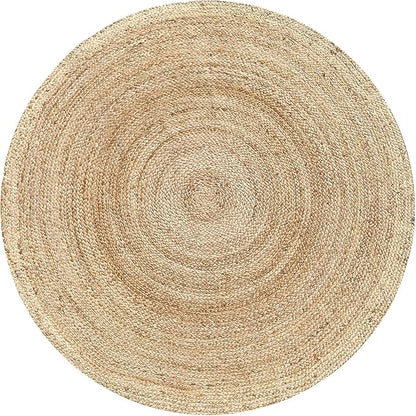 Hausattire Hand Woven Jute Braided Rug, 6’ Round – Natural, Reversible Boho Entry Area Rugs for Kitchen, Living Room I Farmhouse Decorative Floor Rug, 6 Feet Round