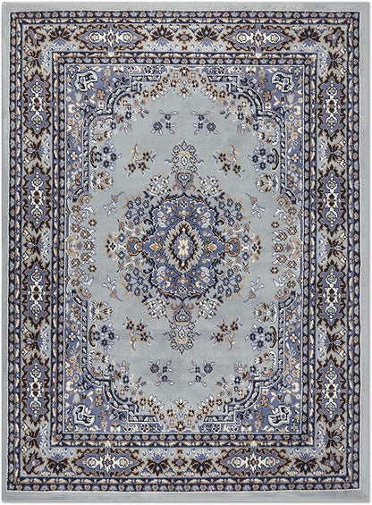 Home Dynamix Premium Sakarya Traditional Medallion Border Area Rug, Silver, 5'2"x7'4" Rectangle