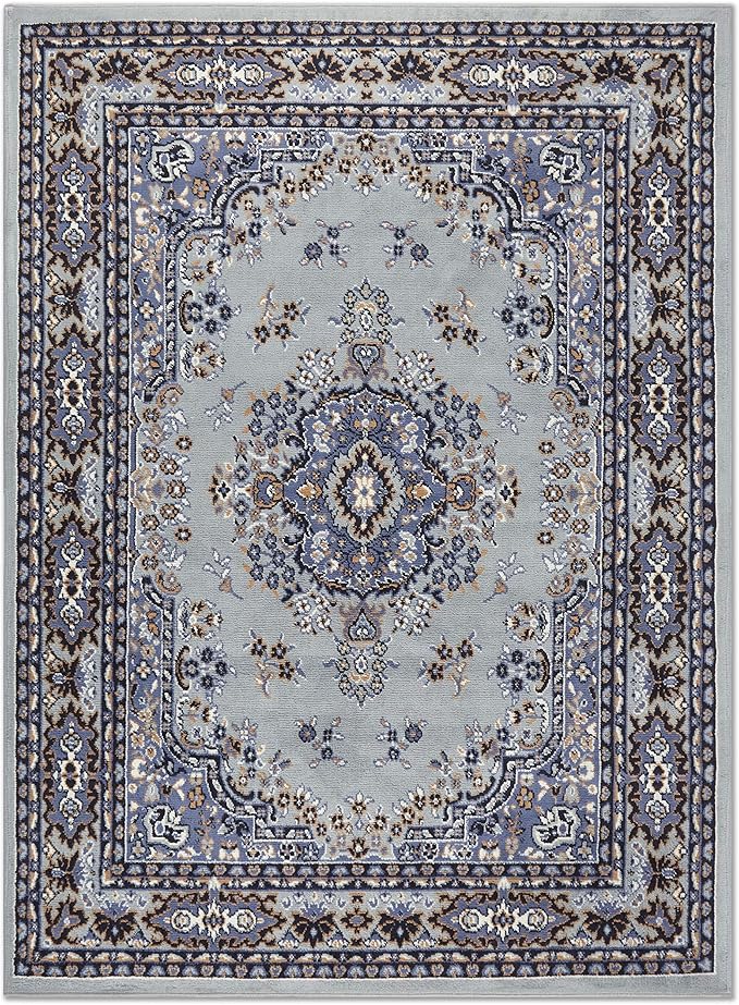 Home Dynamix Premium Sakarya Traditional Medallion Border Area Rug, Silver, 21"x35" Rectangle