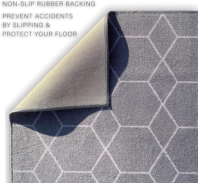 Custom Made Runner Rug for Kitchen Foyer Hallway Entry Choose Your Length Size 26 Inch Wide Geometric Lattice Design Grey Color (2 feet x 26 inch)