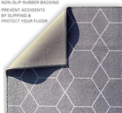 Custom Made Runner Rug for Kitchen Foyer Hallway Entry Choose Your Length Size 26 Inch Wide Geometric Lattice Design Grey Color (2 feet x 26 inch)