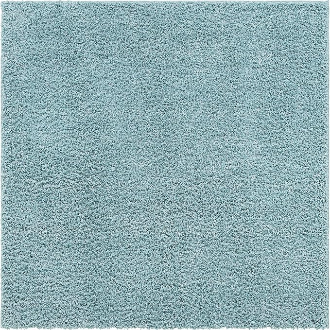 Unique Loom Davos Shag Collection Area Rug - Solid (7' 1" Square, Aqua)