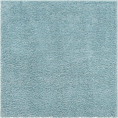 Unique Loom Davos Shag Collection Area Rug - Solid (7' 1" Square, Aqua)