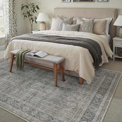 Vintage Area Rug 6x9 Grey Brown Washable Living Room Large Carpet Non Slip Bedroom Indoor Office Low Pile Traditional Distressed Retro Accent Rug for Dining Room Kitchen