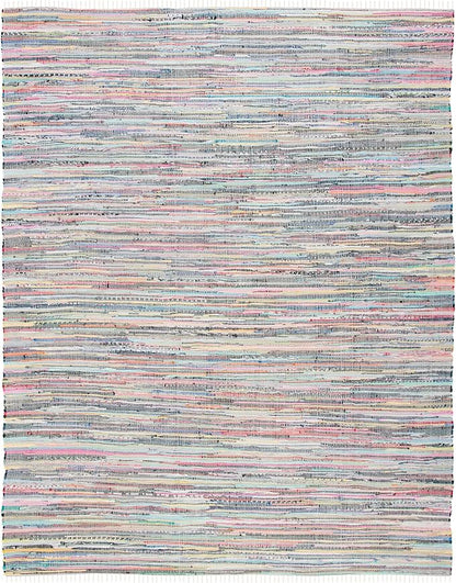 SAFAVIEH Rag Rug Collection Area Rug - 8' x 10', Grey & Multi, Handmade Boho Stripe Cotton, Ideal for High Traffic Areas in Living Room, Bedroom (RAR121M)