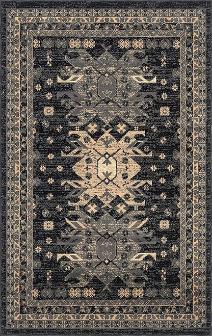 Unique Loom Taftan Collection Border Geometric Tribal Inspired Design Area Rug (5' 0 x 8' 0 Rectangular, Black/ Gray)