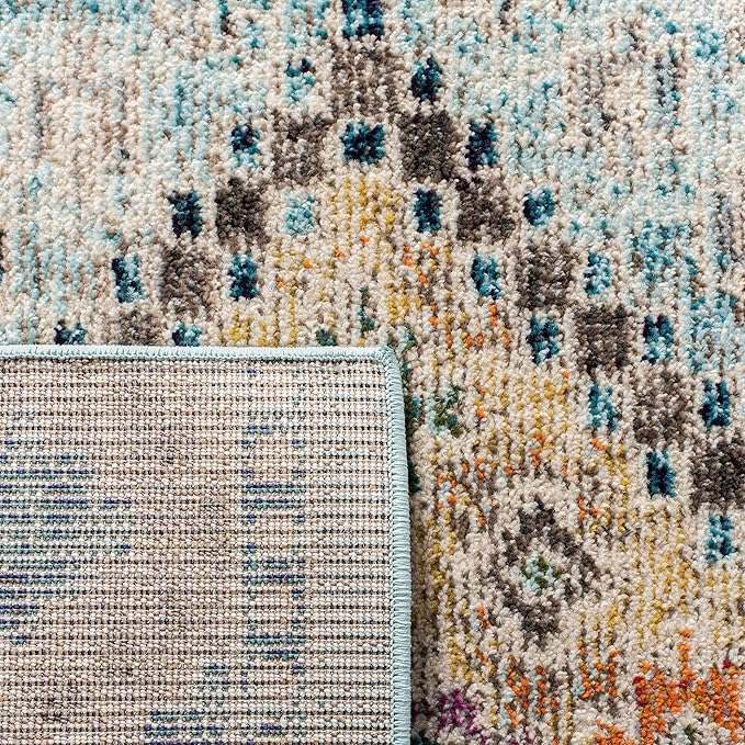 SAFAVIEH Madison Collection Runner Rug - 2'2" x 12', Blue & Yellow, Boho Diamond Distressed Design, Non-Shedding & Easy Care, Ideal for High Traffic Areas in Living Room, Bedroom (MAD418K)