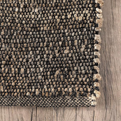 nuLOOM 8x10 Elfriede Jute & Cotton Hand Woven Area Rug, Charcoal, Solid Rustic Farmhouse Style, Weaved Design, Natural Fiber, For Bedroom, Living Room, Dining Room, Hallway, Office, Entryway