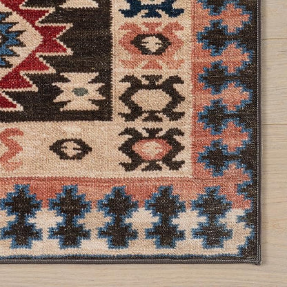 Dash & Albert Balsam Kilim Multi Machine Washable Rug, 6 X 9 Feet, Red Geometric Pattern