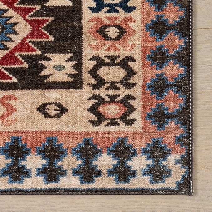 Dash & Albert Balsam Kilim Multi Machine Washable Rug, 4 X 6 Feet, Red Geometric Pattern