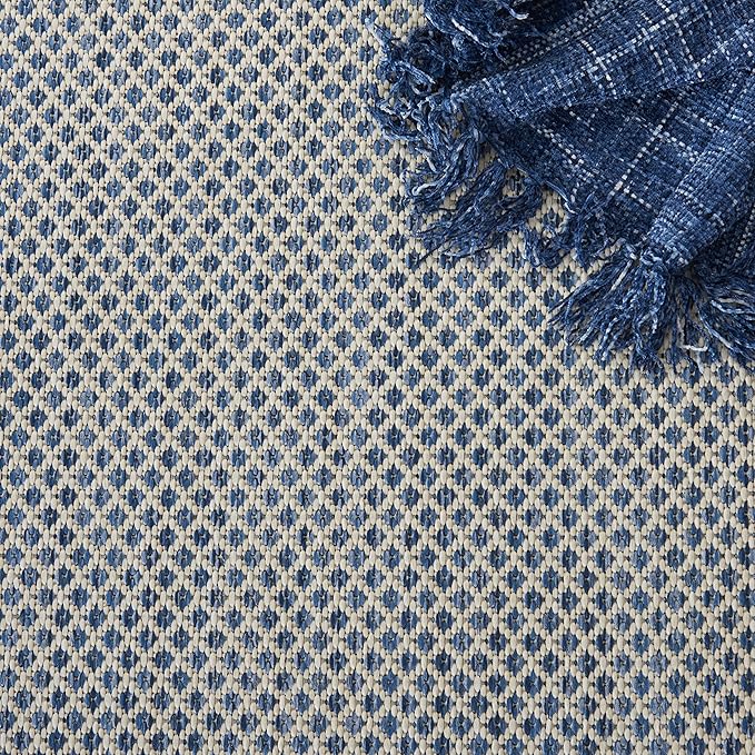 Nourison Home Courtyard Ivory Blue 9' x 12' Area Rug - Easy Clean, Non Shedding, Bed Room, Living Room, Dining Room, Kitchen (9' x 12')