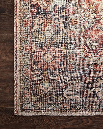 Loloi Layla Collection LAY-02 Spice/Marine 9'-0" x 12'-0" .13" Thick Area Rug, Soft, Durable, Vintage Inspired, Distressed, Low Pile, Non-Shedding, Easy Clean, Printed, Living Room Rug