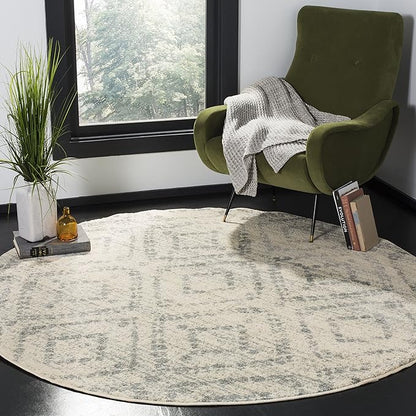 SAFAVIEH Adirondack Collection 10' Round Ivory / Light Blue ADR131T Modern Diamond Distressed Non-Shedding Dining Room Entryway Foyer Living Room Bedroom Area Rug