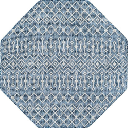 Unique Loom Outdoor Trellis Collection Area Rug - Tribal Trellis (5' 1" Octagon, Blue/ Ivory)