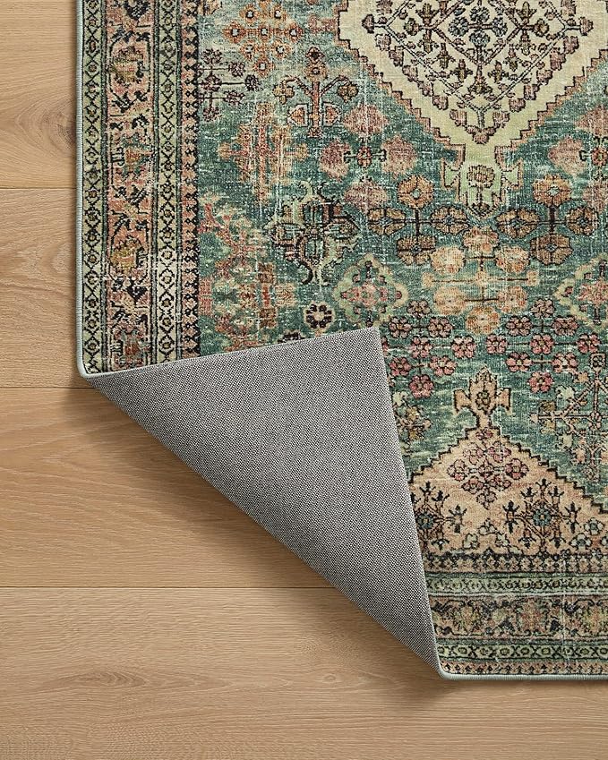 Loloi Magnolia Home by Joanna Gaines Sinclair Collection SIN-03 Turquoise/Multi 2'-0" x 5'-0", .25" Pile Height, Machine Washable, Accent Rug