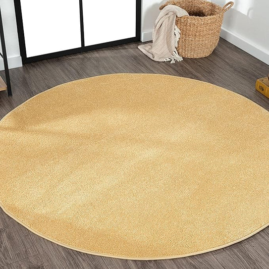 JONATHAN Y Haze Solid Low-Pile Mustard 8' Round Indoor Area Rug, Coastal,Bohemian,Minimalist,Classic, Easy-Cleaning for Living Room,Bedroom,Kitchen,Pet Friendly,Non-Shedding (SEU100B-8R)
