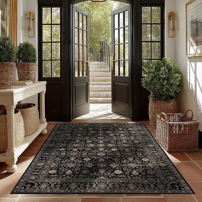 Area Rug Non Slip Machine Washable Ultra Soft Living Room/Bedroom/Kitchen/Outdoor/Classroom Black Gold, 5'×7'