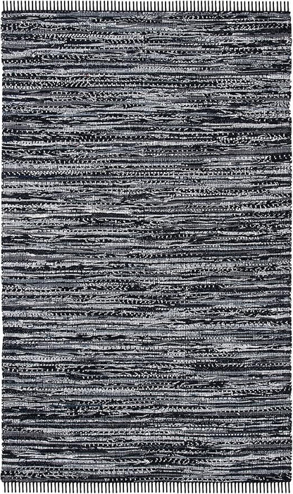 SAFAVIEH Rag Rug Collection Accent Rug - 4' x 6', Black, Handmade Boho Stripe Cotton, Ideal for High Traffic Areas in Entryway, Living Room, Bedroom (RAR121Z)