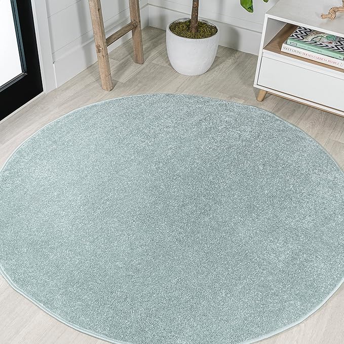 JONATHAN Y Haze Solid Low-Pile Aqua Blue 8' Round Indoor Area Rug, Coastal,Bohemian,Minimalist,Classic, Easy-Cleaning for Living Room,Bedroom,Kitchen,Pet Friendly,Non-Shedding (SEU100S-8R)