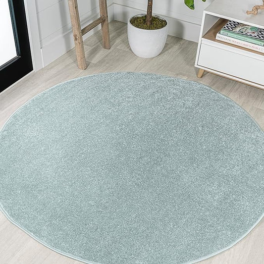 Eyely UES100S-6R Supersoft Haze Solid Low-Pile Indoor Area Rug, Coastal, Bohemian, Minimalist, Classic, Casual for Bedroom,Kitchen,Living Room,Non Shedding,Easy-Washing, Blue, 6' Round