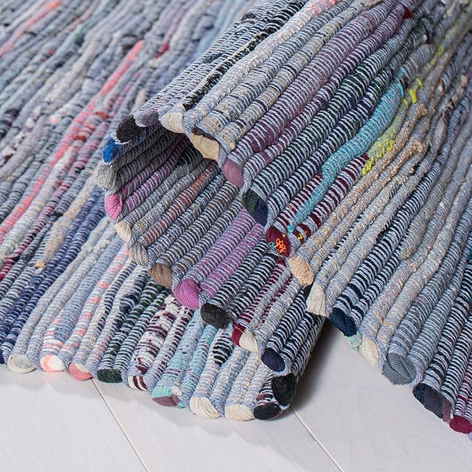 SAFAVIEH Rag Rug Collection Area Rug - 9' x 12', Purple & Multi, Handmade Boho Stripe Cotton, Ideal for High Traffic Areas in Living Room, Bedroom (RAR121D)