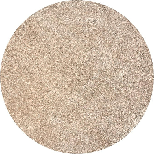 Eyely UES100G-6R Supersoft Haze Solid Low-Pile Indoor Area Rug, Coastal, Bohemian, Minimalist, Classic, Casual for Bedroom,Kitchen,Living Room,Non Shedding,Easy-Washing, Beige, 6' Round