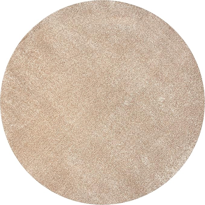 Eyely UES100G-8R Supersoft Haze Solid Low-Pile Indoor Area Rug, Coastal, Bohemian, Minimalist, Classic, Casual for Bedroom,Kitchen,Living Room,Non Shedding,Easy-Washing, Beige, 8' Round