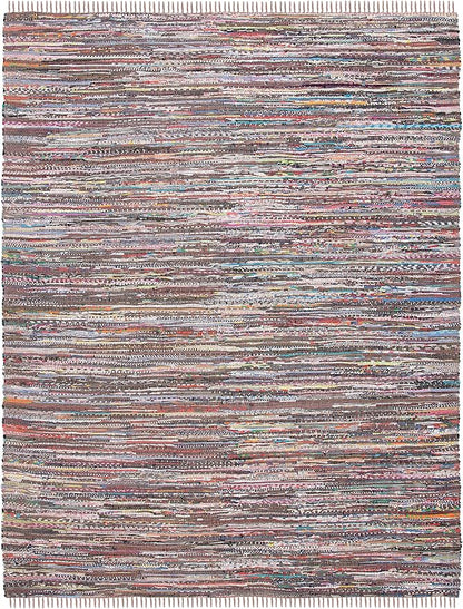 SAFAVIEH Rag Rug Collection X-Large Area Rug - 11' x 15', Rust & Multi, Handmade Boho Stripe Cotton, Ideal for High Traffic Areas in Living Room, Bedroom (RAR121E)