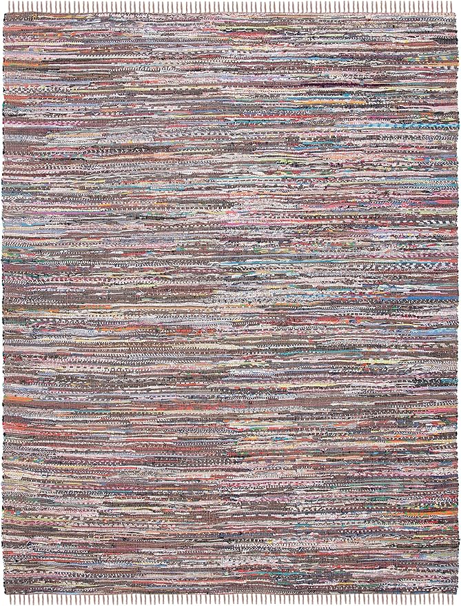 SAFAVIEH Rag Rug Collection Area Rug - 9' x 12', Rust & Multi, Handmade Boho Stripe Cotton, Ideal for High Traffic Areas in Living Room, Bedroom (RAR121E)