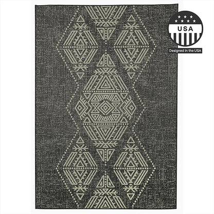 FH Home Flat Woven Outdoor Rug - Waterproof, Easy to Clean, Stain Resistant - Premium Polypropylene Yarn - Boho Moroccan - Large Patio, Deck, Sunroom - Ariana - Charcoal - 5ft 2in x 7ft 6in