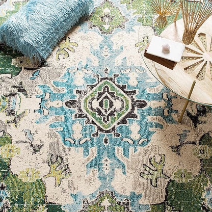 SAFAVIEH Monaco Collection Area Rug - 10' x 14', Forest Green & Light Blue, Medallion Distressed Design, Non-Shedding & Easy Care, Ideal for High Traffic Areas in Living Room, Bedroom (MNC243F)