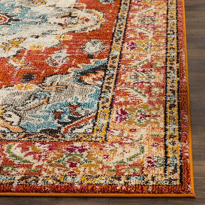 SAFAVIEH Monaco Collection Area Rug - 11' Square, Orange & Light Blue, Boho Chic Medallion Distressed Design, Non-Shedding & Easy Care, Ideal for High Traffic Areas in Living Room, Bedroom (MNC243H)