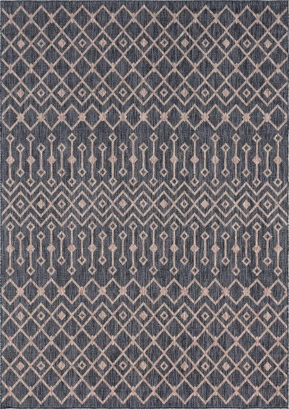 Unique Loom Outdoor Trellis Collection Area Rug - Tribal Trellis (8' x 11' 4" Rectangle, Charcoal Gray/ Natural)