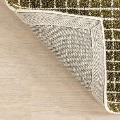 Rugs USA 3x5 Melrose Checked Wool Indoor Area Rug, Contemporary Farmhouse Moss/Ivory for Living Room, Bedroom, Office, Entryway, Hallway