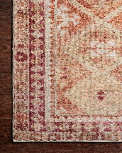 Loloi Layla Collection LAY-16 Natural/Spice 7'-6" x 9'-6" .13" Thick Area Rug, Soft, Durable, Vintage Inspired, Distressed, Low Pile, Non-Shedding, Easy Clean, Printed, Living Room Rug