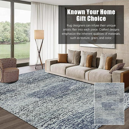 RUGSURE Washable Area Rug - 1/6 Thick - Stain & Water Resistant Non-Slip - Resistant Rug for Living Room, Bedroom, Nursery, Pet & Child Friendly, Vintage Charm Area Rugs (Grey+LightTeal, 4' x 6')